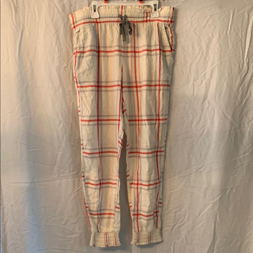 Aerie Cream Red Cozy Plaid Pajama Pants w/Cuff at Bottom of Pant / Sleepwear